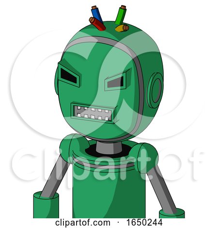 Green Automaton with Bubble Head and Square Mouth and Angry Eyes and Wire Hair by Leo Blanchette