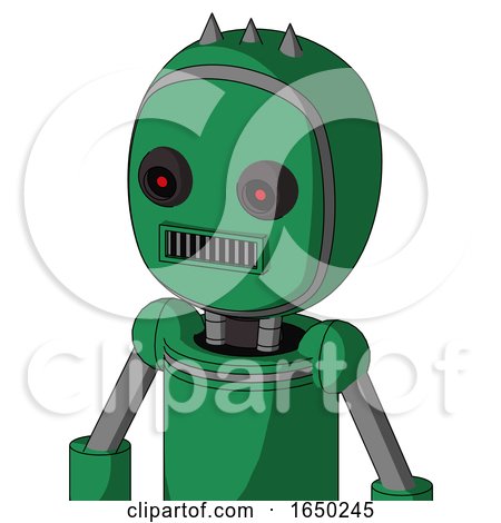 Green Automaton with Bubble Head and Square Mouth and Black Glowing Red Eyes and Three Spiked by Leo Blanchette