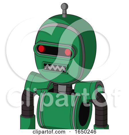 Green Automaton with Bubble Head and Square Mouth and Visor Eye and Single Antenna by Leo Blanchette