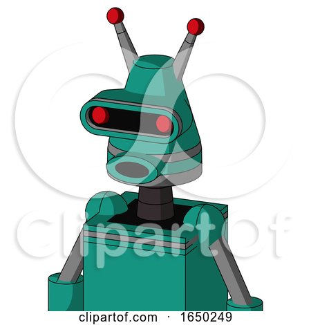 Green Automaton with Cone Head and Round Mouth and Visor Eye and Double Led Antenna by Leo Blanchette