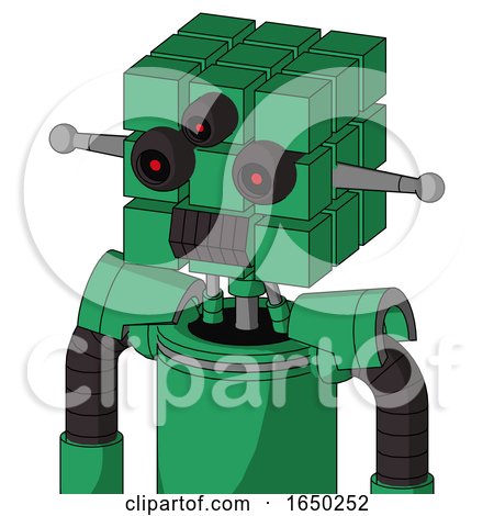 Green Automaton with Cube Head and Dark Tooth Mouth and Three-Eyed by Leo Blanchette