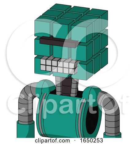 Green Automaton with Cube Head and Keyboard Mouth and Black Visor Cyclops by Leo Blanchette