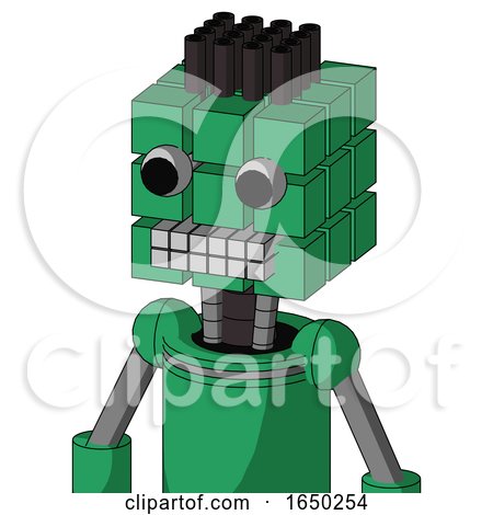 Green Automaton with Cube Head and Keyboard Mouth and Two Eyes and Pipe Hair by Leo Blanchette