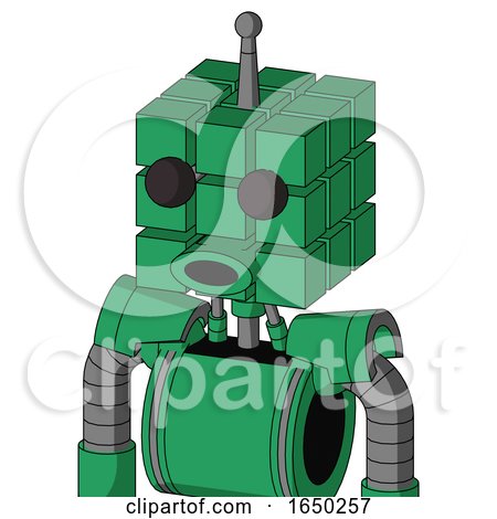 Green Automaton with Cube Head and Round Mouth and Two Eyes and Single Antenna by Leo Blanchette