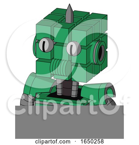 Green Automaton with Cube Head and Speakers Mouth and Two Eyes and Spike Tip by Leo Blanchette