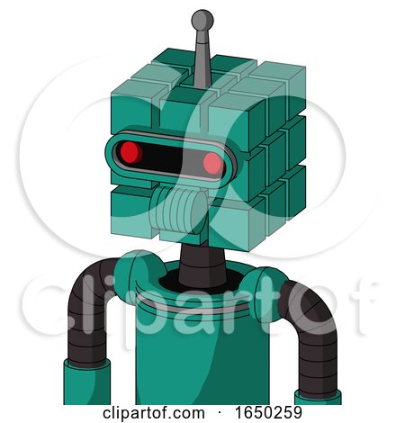 Green Automaton with Cube Head and Speakers Mouth and Visor Eye and Single Antenna by Leo Blanchette