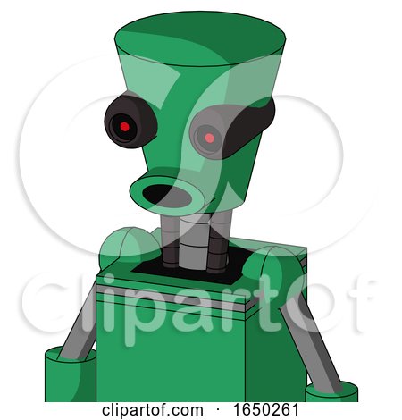 Green Automaton with Cylinder-Conic Head and Round Mouth and Black Glowing Red Eyes by Leo Blanchette