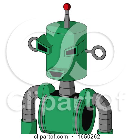 Green Automaton with Cylinder Head and Happy Mouth and Angry Eyes and Single Led Antenna by Leo Blanchette