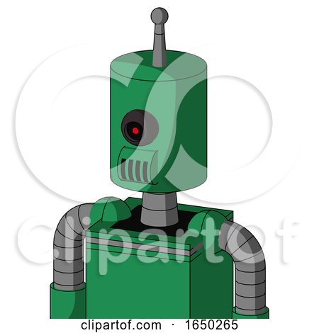 Green Automaton with Cylinder Head and Speakers Mouth and Black Cyclops Eye and Single Antenna by Leo Blanchette