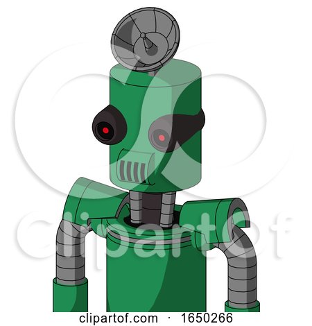 Green Automaton with Cylinder Head and Speakers Mouth and Black Glowing Red Eyes and Radar Dish Hat by Leo Blanchette