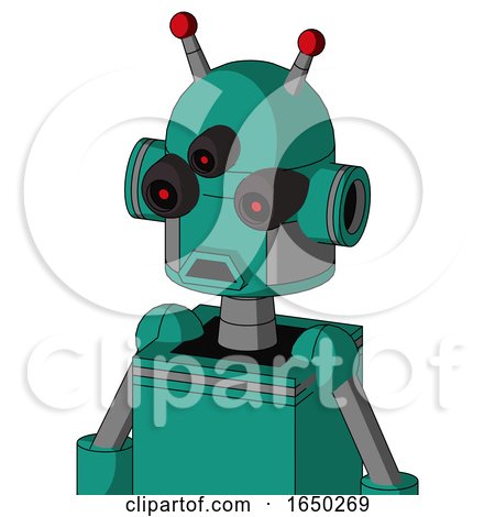 Green Automaton with Dome Head and Sad Mouth and Three-Eyed and Double Led Antenna by Leo Blanchette