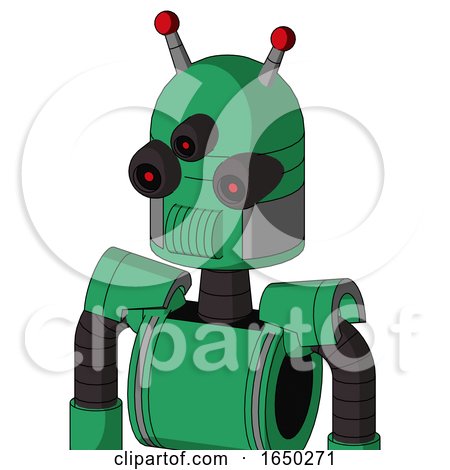 Green Automaton with Dome Head and Speakers Mouth and Three-Eyed and Double Led Antenna by Leo Blanchette