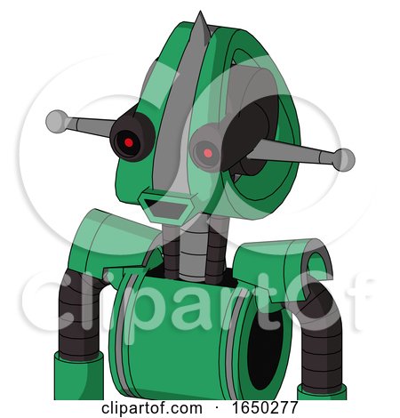 Green Automaton with Droid Head and Happy Mouth and Black Glowing Red Eyes and Spike Tip by Leo Blanchette