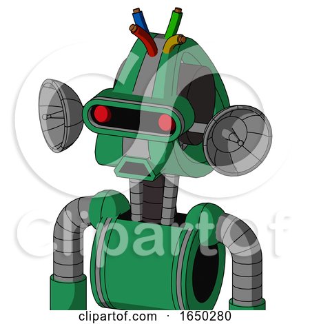 Green Automaton with Droid Head and Sad Mouth and Visor Eye and Wire Hair by Leo Blanchette