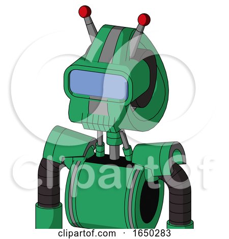Green Automaton with Droid Head and Toothy Mouth and Large Blue Visor Eye and Double Led Antenna by Leo Blanchette