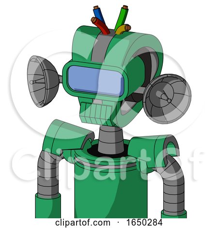 Green Automaton with Droid Head and Toothy Mouth and Large Blue Visor Eye and Wire Hair by Leo Blanchette