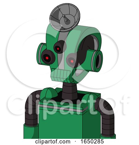 Green Automaton with Droid Head and Toothy Mouth and Three-Eyed and Radar Dish Hat by Leo Blanchette