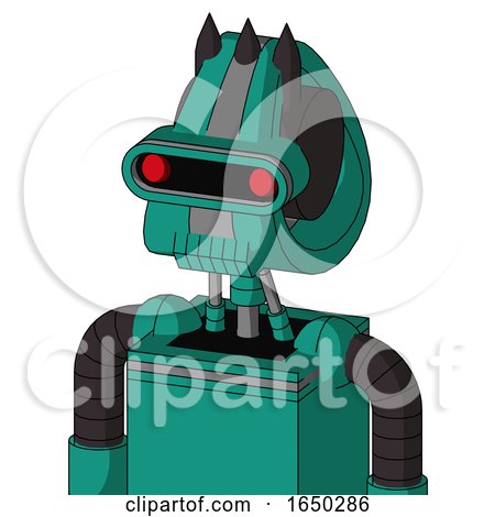 Green Automaton with Droid Head and Toothy Mouth and Visor Eye and Three Dark Spikes by Leo Blanchette