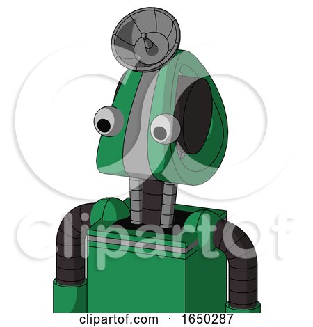 Green Automaton with Droid Head and Two Eyes and Radar Dish Hat by Leo Blanchette