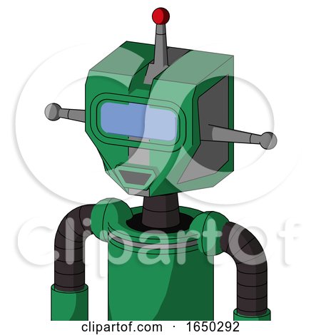 Green Automaton with Mechanical Head and Happy Mouth and Large Blue Visor Eye and Single Led Antenna by Leo Blanchette