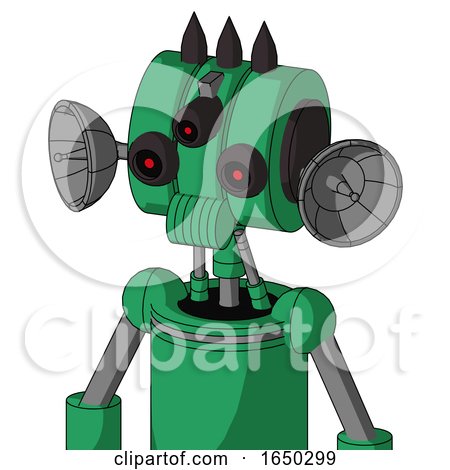 Green Automaton with Multi-Toroid Head and Speakers Mouth and Three-Eyed and Three Dark Spikes by Leo Blanchette