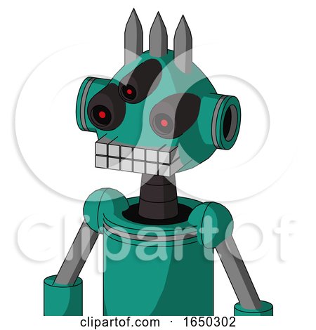Green Automaton with Rounded Head and Keyboard Mouth and Three-Eyed and Three Spiked by Leo Blanchette