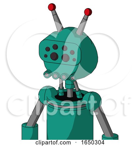 Green Automaton with Rounded Head and Pipes Mouth and Bug Eyes and Double Led Antenna by Leo Blanchette