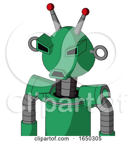 Green Automaton with Rounded Head and Sad Mouth and Angry Eyes and Double Led Antenna by Leo Blanchette