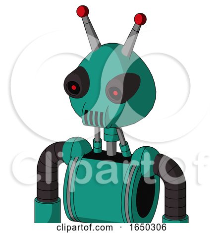 Green Automaton with Rounded Head and Speakers Mouth and Black Glowing Red Eyes and Double Led Antenna by Leo Blanchette