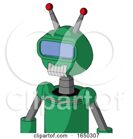 Green Automaton with Rounded Head and Teeth Mouth and Large Blue Visor Eye and Double Led Antenna by Leo Blanchette