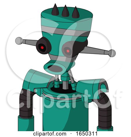 Green Automaton with Vase Head and Round Mouth and Black Glowing Red Eyes and Three Dark Spikes by Leo Blanchette