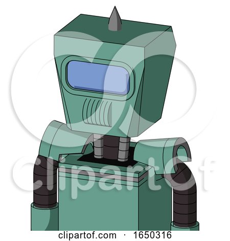 Green Mech with Box Head and Speakers Mouth and Large Blue Visor Eye and Spike Tip by Leo Blanchette