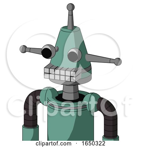 Green Mech with Cone Head and Keyboard Mouth and Two Eyes and Single Antenna by Leo Blanchette