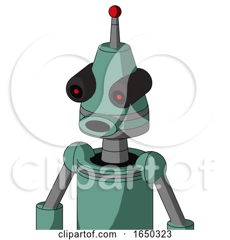 Green Mech with Cone Head and Round Mouth and Black Glowing Red Eyes and Single Led Antenna by Leo Blanchette