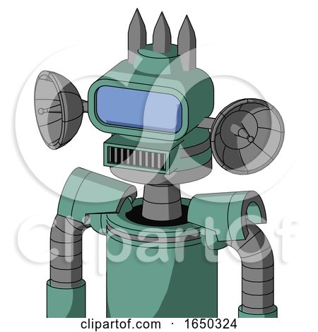 Green Mech with Cone Head and Square Mouth and Large Blue Visor Eye and Three Spiked by Leo Blanchette
