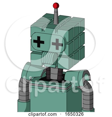 Green Mech with Cube Head and Speakers Mouth and Plus Sign Eyes and Single Led Antenna by Leo Blanchette