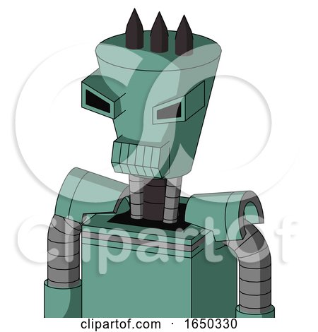 Green Mech with Cylinder-Conic Head and Toothy Mouth and Angry Eyes and Three Dark Spikes by Leo Blanchette