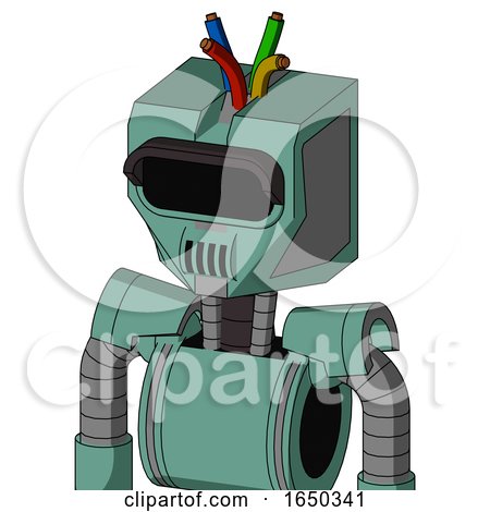Green Mech with Mechanical Head and Speakers Mouth and Black Visor Eye and Wire Hair by Leo Blanchette