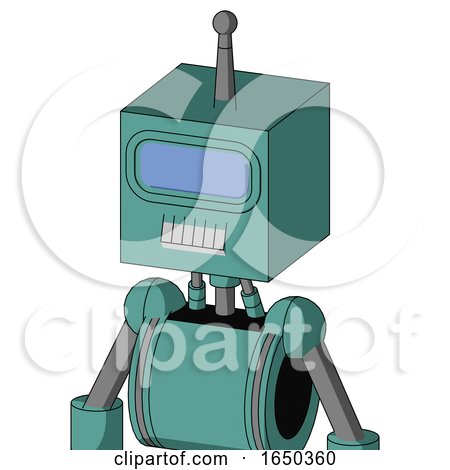 Greenish Mech with Box Head and Teeth Mouth and Large Blue Visor Eye and Single Antenna by Leo Blanchette