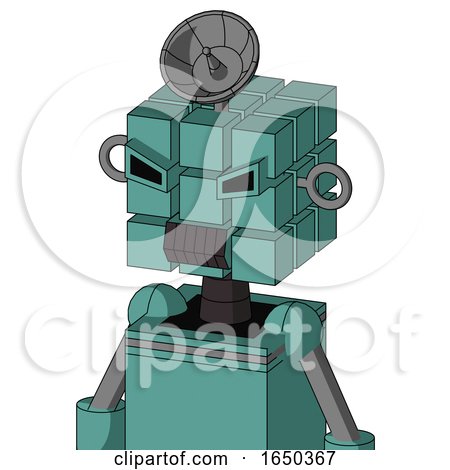 Greenish Mech with Cube Head and Dark Tooth Mouth and Angry Eyes and Radar Dish Hat by Leo Blanchette