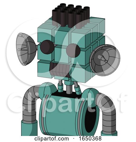 Greenish Mech with Cube Head and Dark Tooth Mouth and Two Eyes and Pipe Hair by Leo Blanchette