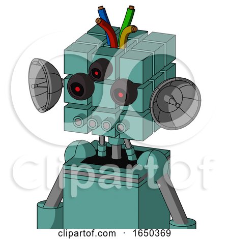 Greenish Mech with Cube Head and Pipes Mouth and Three-Eyed and Wire Hair by Leo Blanchette