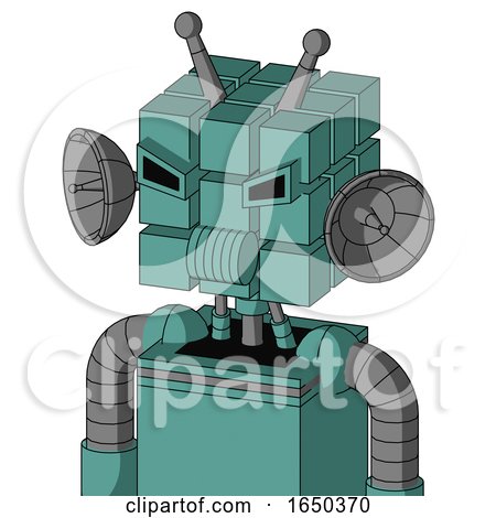 Greenish Mech with Cube Head and Speakers Mouth and Angry Eyes and Double Antenna by Leo Blanchette