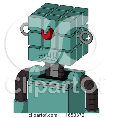 Greenish Mech with Cube Head and Toothy Mouth and Angry Cyclops by Leo Blanchette