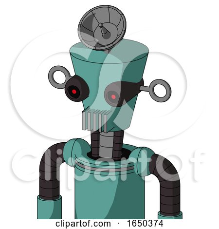 Greenish Mech with Cylinder-Conic Head and Vent Mouth and Black Glowing Red Eyes and Radar Dish Hat by Leo Blanchette