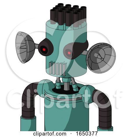 Greenish Mech with Cylinder Head and Vent Mouth and Black Glowing Red Eyes and Pipe Hair by Leo Blanchette