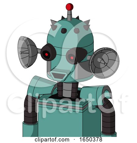 Greenish Mech with Dome Head and Happy Mouth and Black Glowing Red Eyes and Single Led Antenna by Leo Blanchette
