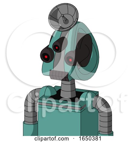 Greenish Mech with Droid Head and Dark Tooth Mouth and Three-Eyed and Radar Dish Hat by Leo Blanchette