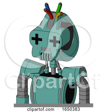 Greenish Mech with Droid Head and Speakers Mouth and Plus Sign Eyes and Wire Hair by Leo Blanchette