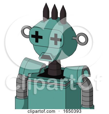 Greenish Mech with Rounded Head and Sad Mouth and Plus Sign Eyes and Three Dark Spikes by Leo Blanchette
